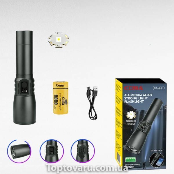 Фонарик ручной аккумуляторный BL CB X86 Черный 36083 фото