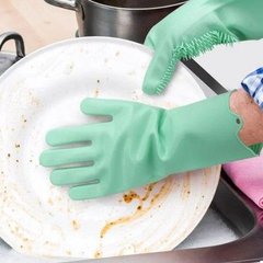 Силіконові рукавички для миття і чищення Magic Silicone Gloves з ворсом М'ятні 640 фото