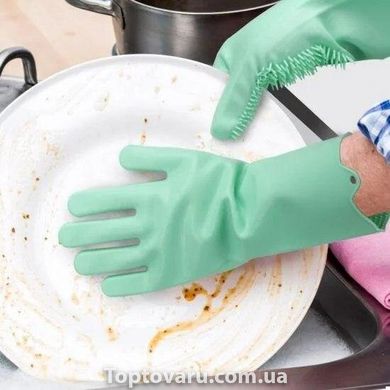 Силіконові рукавички для миття і чищення Magic Silicone Gloves з ворсом М'ятні 640 фото