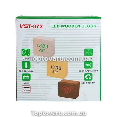 Настільний годинник VST 872 Коричневе дерево (зелена підсвітка) 7309 фото