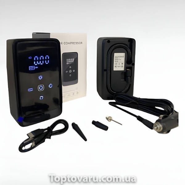 Автомобільний компресор з ліхтарем і дисплеєм 6000mAh 150 PSI 120W М-903А Чорний 38169 фото