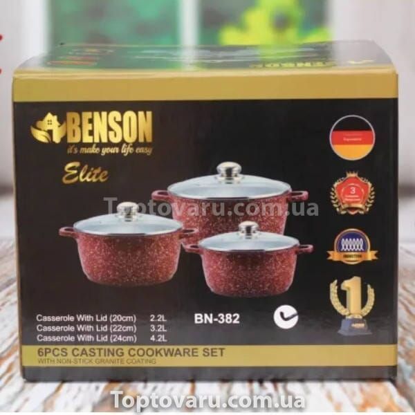 Набор кастрюль Benson BN-382 Гранит Красный 14725 фото