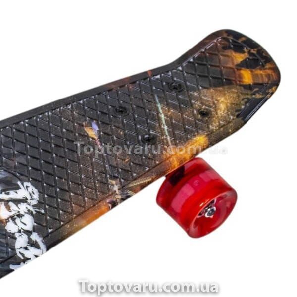 Пенні борд з колесами, що світяться Битва PU Penny Board Чорний з червоними колесами 27424 фото