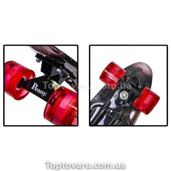 Пенні борд з колесами, що світяться Битва PU Penny Board Чорний з червоними колесами 27424 фото