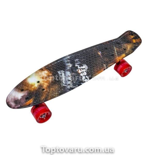 Пенні борд з колесами, що світяться Битва PU Penny Board Чорний з червоними колесами 27424 фото