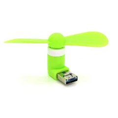 Міні-вентилятор портативний USB + micro USB Зелений 12933 фото