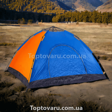 Палатка автоматическая 4-х местная Синий с оранжевым 11155 фото