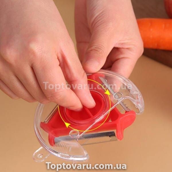 Универсальная овощерезка трехсторонняя для нарезки соломкой Rotary multifunctional peeler Красная 20469 фото