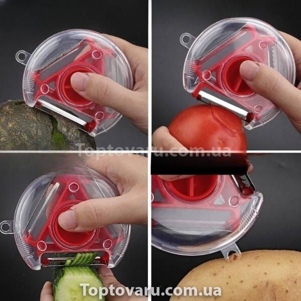 Универсальная овощерезка трехсторонняя для нарезки соломкой Rotary multifunctional peeler Красная 20469 фото