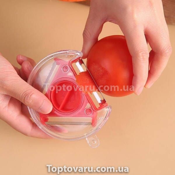 Универсальная овощерезка трехсторонняя для нарезки соломкой Rotary multifunctional peeler Красная 20469 фото