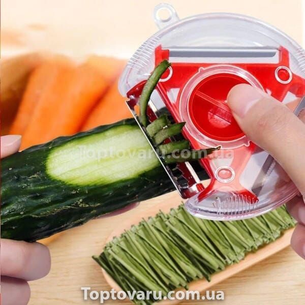 Универсальная овощерезка трехсторонняя для нарезки соломкой Rotary multifunctional peeler Красная 20469 фото