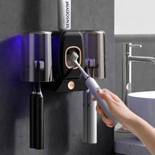 Тримач настінний для зубних щіток +2 чашки TOOTHBRUSH HOLDER Чорний 32725 фото