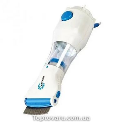 Расческа электрическая для удаления вшей и блох V-Comb Licetec бело-голубой с железным гребешком 11459 фото