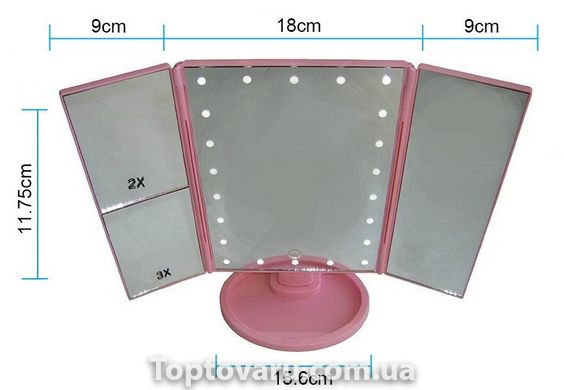 Косметичне складне дзеркало Led Mirror з LED підсвічуванням pink 486 фото