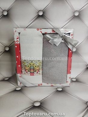 Рушники кухонні Pamukoren grey 40х60см набір 2шт (вафельне, махра) у подарунковій упаковці 16883 фото