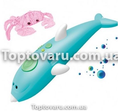 3Д ручка акумуляторна з трафаретами і пластиком для малювання 3Д Pen дельфін Бірюзовий 5413 фото
