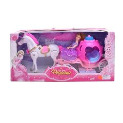 Лялька з конем пегас і каретою з рухомим ногами Pegasus Рожева 2747 фото