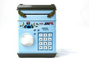 Детский сейф-копилка piggy bank с кодовым замком голубой 1677 фото
