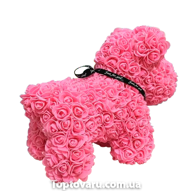 Собачка из 3D роз 40 см Розовая 3687 фото