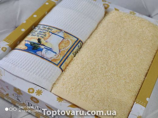 Полотенца кухонные Pamukoren yellow 40х60см набор 2шт (вафельное, махра) в подарочной упаковке 16884 фото