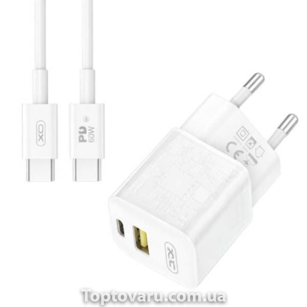 Сетевое зарядное устройство блок питания XO CE05 PD30W+QC3.0 18W fast charger with Type-c cable Белое 30412 фото