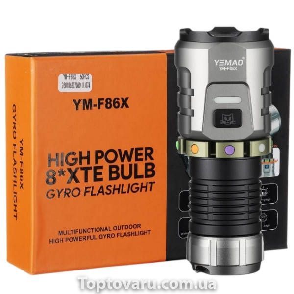 Ліхтар ручний акумуляторний підвищеної потужності пошуковий YEMAO YM-F86X 8XTE Сірий 37282 фото