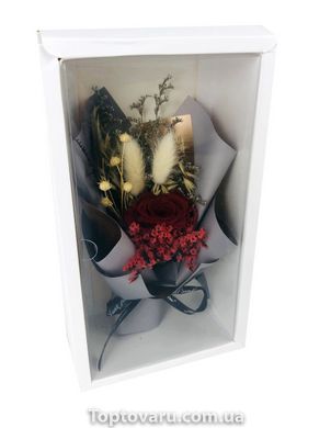 Подарочный букет с розой и сухоцветами 01 (белая упаковка) + Подарок 3592 фото