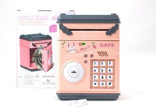 Детский сейф-копилка piggy bank с кодовым замком персиковый ( с ключом) 1678 фото