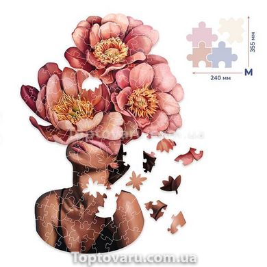 Дерев'яні пазли Дівчина в квітучих півонії (Розмір M) BP08M 13156 фото