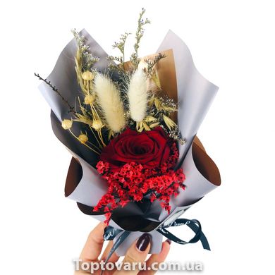 Подарунковий букет з трояндою і сухоцвітом 01 (біла упаковка) + Подарунок 3592 фото