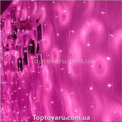 Гирлянда штора прозрачный провод 3*1,5м 120LED Розовая 12333 фото