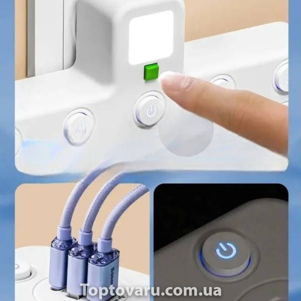 Мережевий фільтр-розгалужувач 4*220V, 2*USB, 1*PD Type-C 8625UL LED Білий 34802 фото