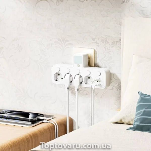 Мережевий фільтр-розгалужувач 4*220V, 2*USB, 1*PD Type-C 8625UL LED Білий 34802 фото