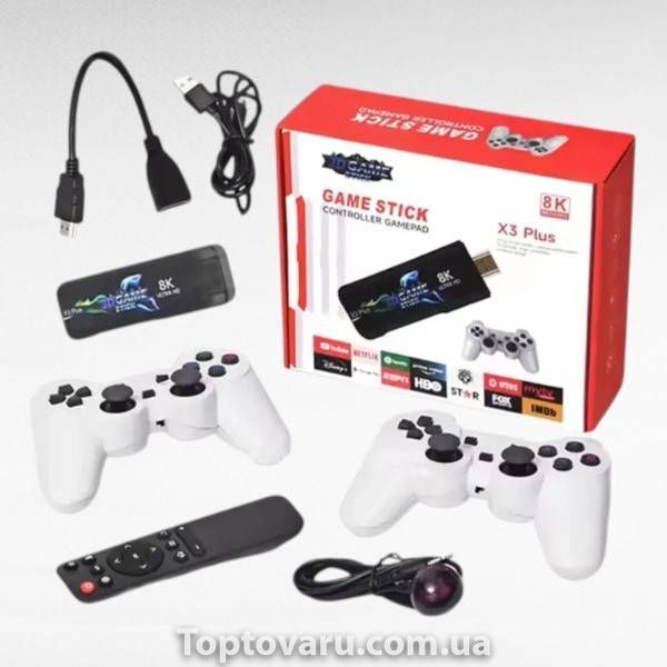 Игровая приставка с двумя джойстиками Game Stick X3 Plus Черная с белым 36030 фото