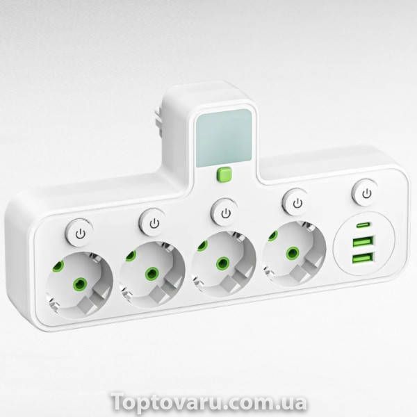 Мережевий фільтр-розгалужувач 4*220V, 2*USB, 1*PD Type-C 8625UL LED Білий 34802 фото