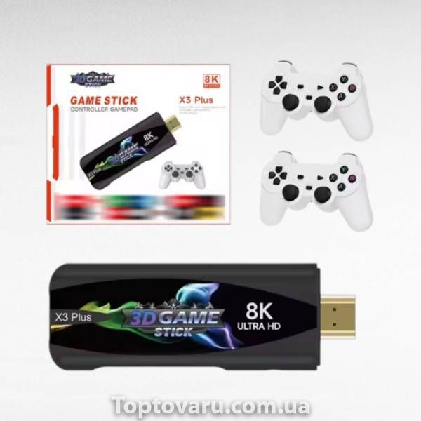 Игровая приставка с двумя джойстиками Game Stick X3 Plus Черная с белым 36030 фото
