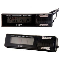 Часы с внутренним и наружным датчиком температуры VST-7065 Черные