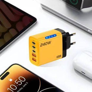 Зарядное устройство блок питания 240W 3*Type C, 2*Usb Желтое 35679 фото
