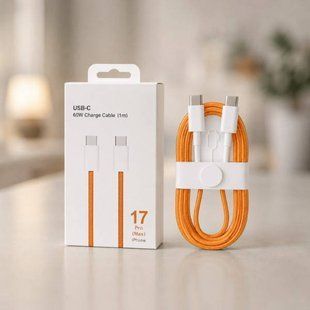 Кабель для швидкого заряджання iPhone 17 Pro Max 26X-196 Type-C-Type-C 60W тканинний 1м + ключ для SIM-карти Помаранчевий 38310 фото