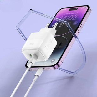 Мережевий зарядний пристрій блок живлення XO L137 PD20W/QC18W 1USB-A+1USB-C Fast Charging Charger with Type-C cable Біле 30459 фото