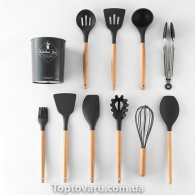 Кухонний набір з 12 предметів Kitchen Art з бамбуковою ручкою Чорний 4281 фото