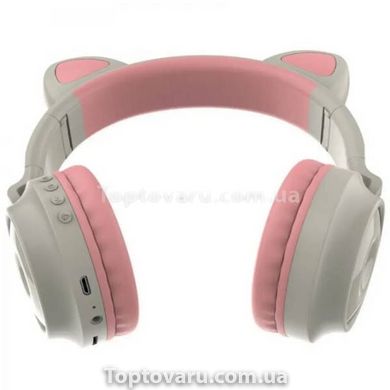 Беспроводные Bluetooth наушники с ушками единорога LED ZW-028C розовые с серым 17976 фото