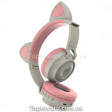 Бездротові навушники Bluetooth з вушками єдинорога LED ZW-028C рожеві з сірим 17976 фото