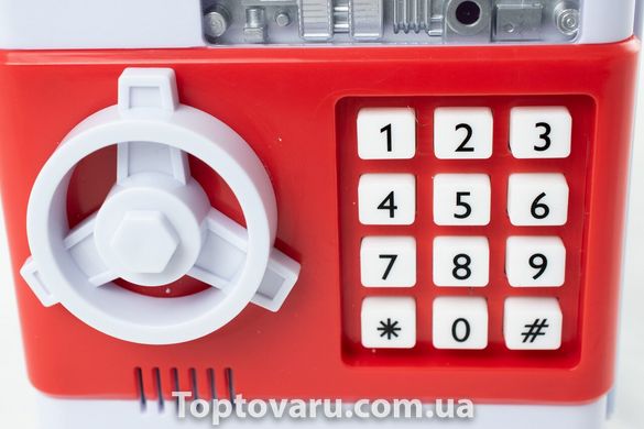 Електронна скарбничка "Сейф банкомат" з кодовим замком і купюропріємником Біло - червона 869 фото