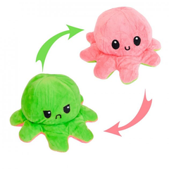 М'яка іграшка восьминіг перевертень двосторонній «веселий + сумний» Рожевий, зелений 9521 фото