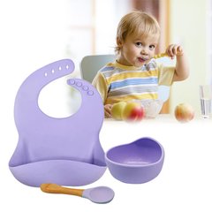 Набор детской силиконовой посуды "Kids" 3 предмета (тарелка, ложка, слюнявчик) 6787 фото
