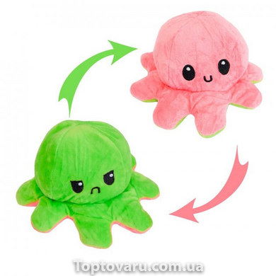 Мягкая игрушка осьминог перевертыш двусторонний «веселый + грустный» Розовый, зеленый 9521 фото