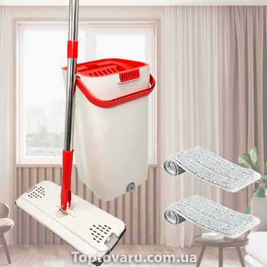 Комплект для прибирання відро та швабра з віджимом Scratch 8л Біло-червоний 8654 фото