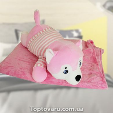 Іграшка-подушка Вовк з пледом 3 в 1 Рожевий 4665 фото