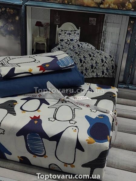 Постільна білизна Belizza Penguen Фланель Бавовна Полуторний розмір 16918 фото